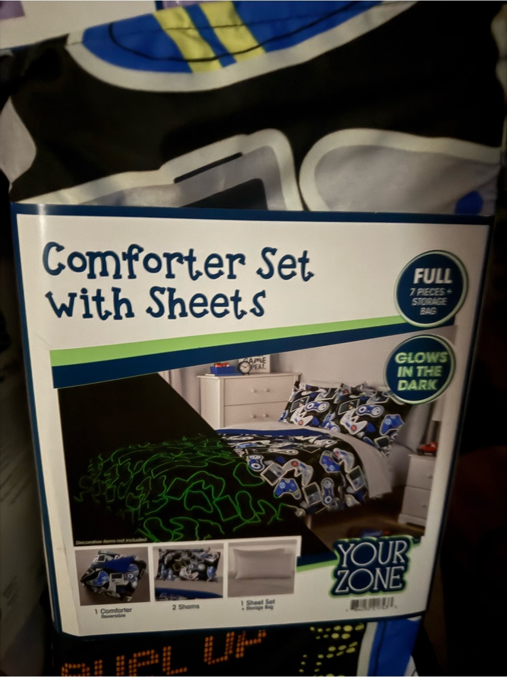 Your Zone Glow-in-the-Dark Full Comforter Set in Blue and Black